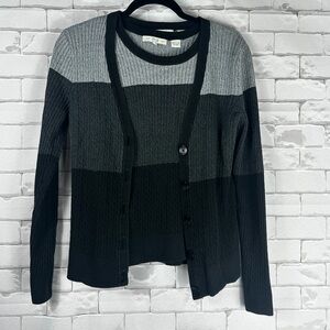 Pria Black Grey Cardigan With Sleeveless Sweater Separate | Cardigan: S  Top: M